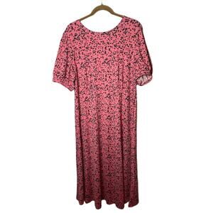 Ditsy Floral Dress Womens 20 Pink Loose Short Sleeve Midi Shirt Dress Scoop Neck